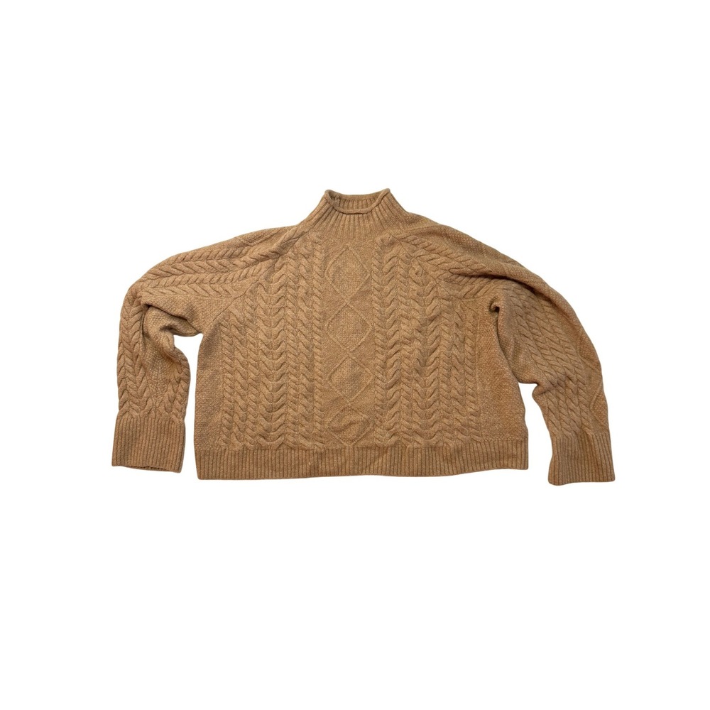 J.Crew Womens Cable-Knit Rollneck Sweater Camel Merino Wool Alpaca Blend Size L